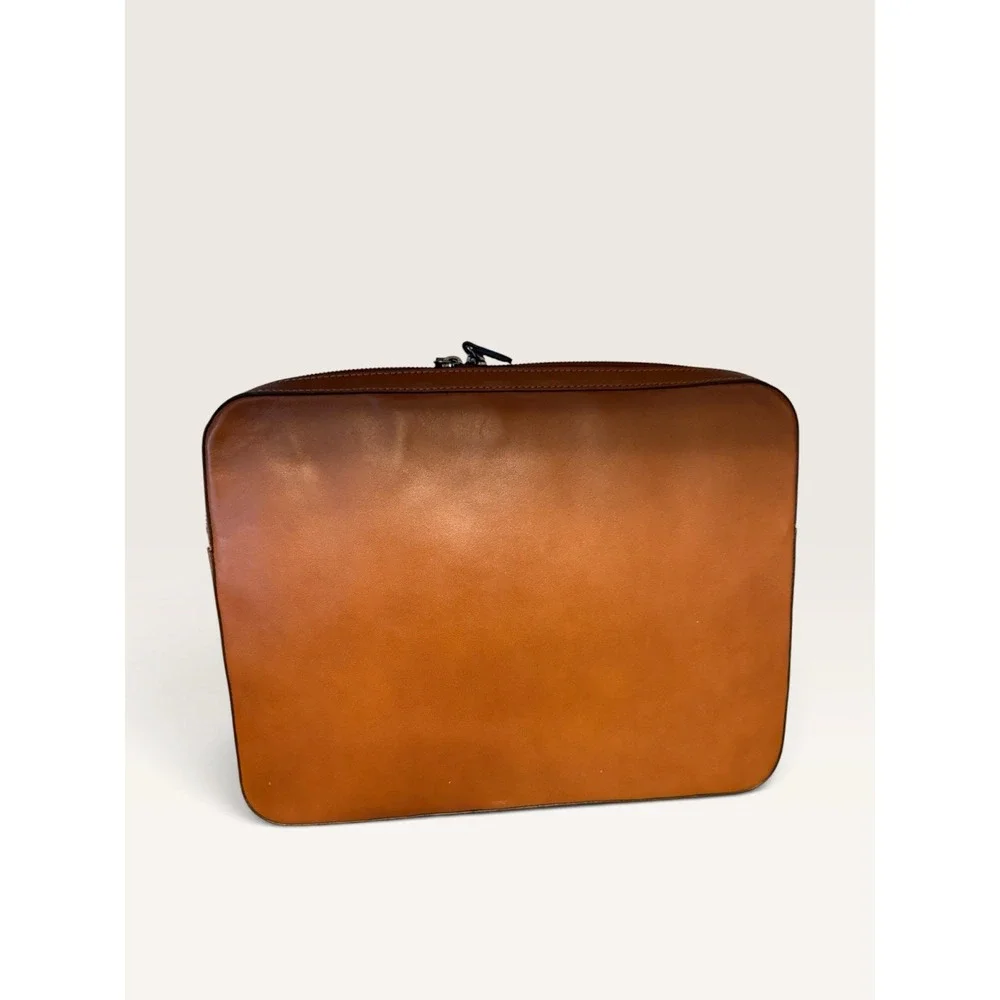 MARK AND GRAHAM LEATHER LAPTOP ZIPPER CASE CAMEL BROWN